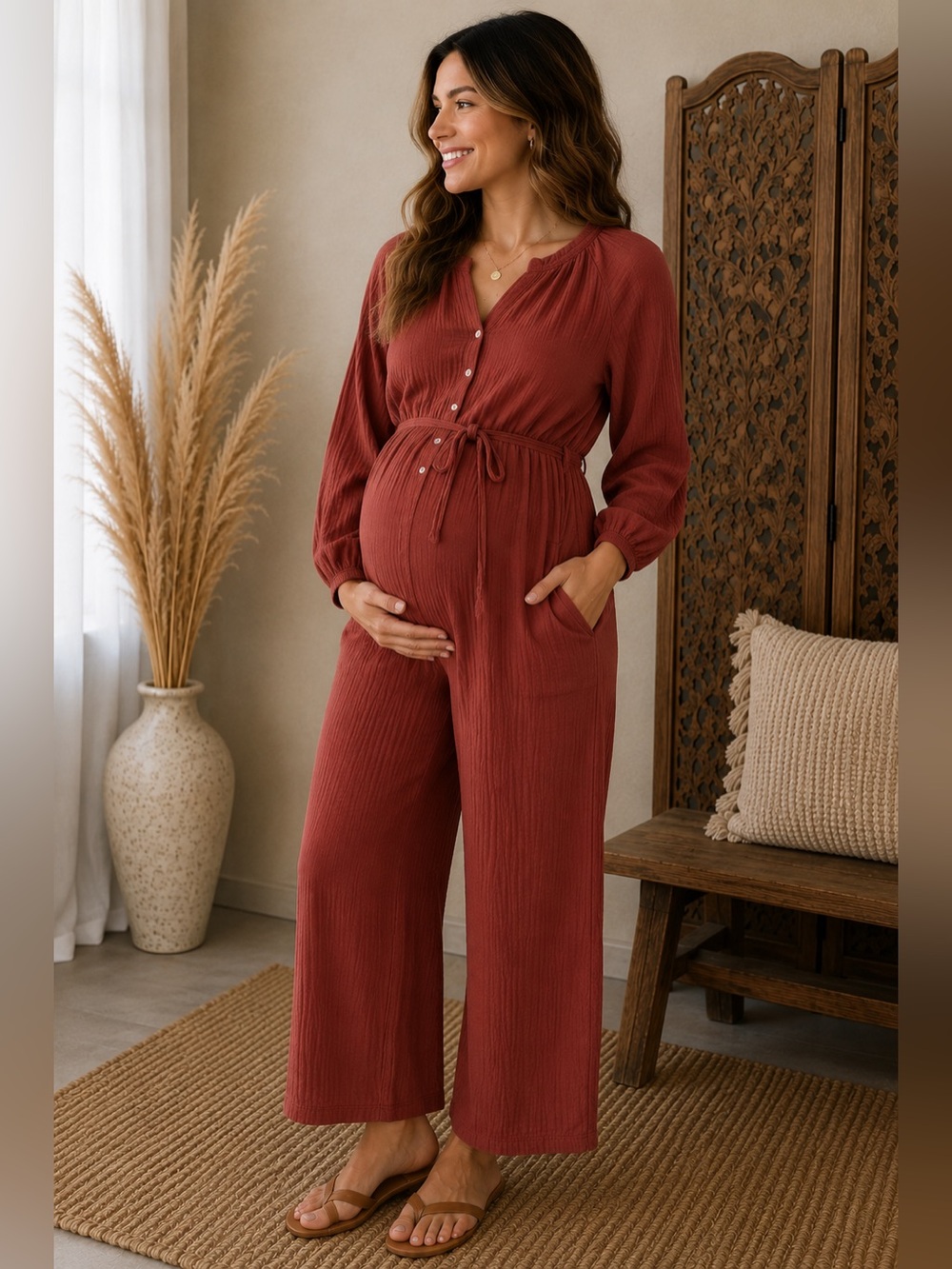 GAP Maternity Cotton Gauze Tie Waist Jumpsuit | Size Small